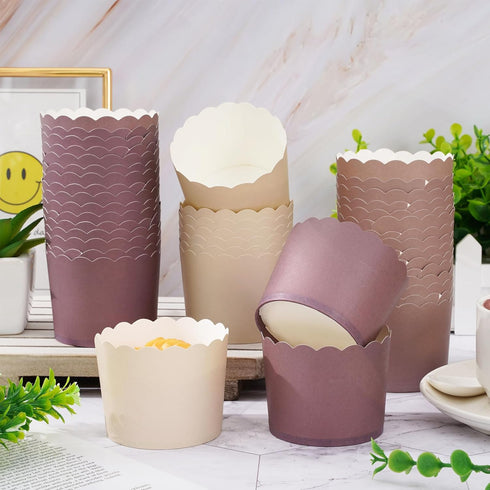 Whaline 120Pcs Brown Paper Baking Cups, Scalloped Edge Cupcake Wrappers, Gradient Brown for Events