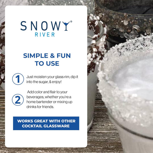 Snowy River Pearl Cocktail & Margarita Sugar Rimmer, Vibrant Color Glass Rimming Sugar, 8oz