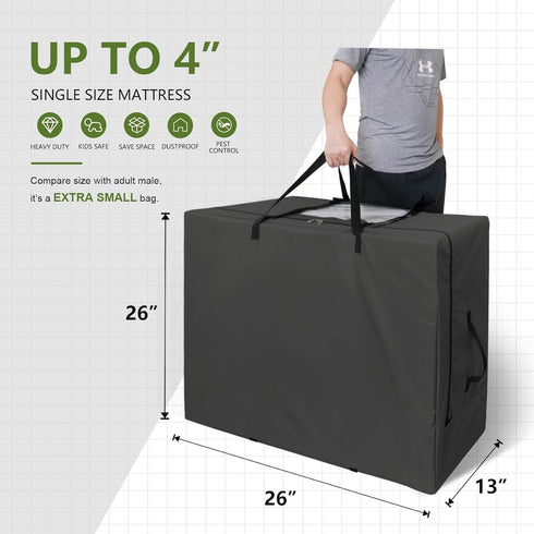 Folding Mattress Storage Bag - Heavy Duty Carry Case for Tri-Fold Guest Bed Mattress (Fits 4" Single Mattress)