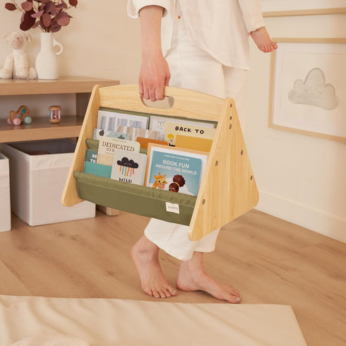 ZICOTO Decorative Wooden Bookshelf with Handle for Kids Rooms - Keeps Books Neatly Organized & Within Reach