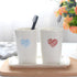 Kelake White Ceramic Tumbler Cup for Bathroom, Toothpaste Toothbrush Holder, 350 ml Blue Heart Couples Cup