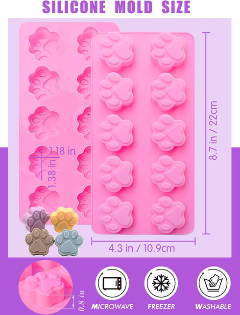 Puppy Dog Paw and Bone Silicone Molds, Non-Stick Food Grade Molds for Baking, Set of 6 Dog Bone Cookie Cutters