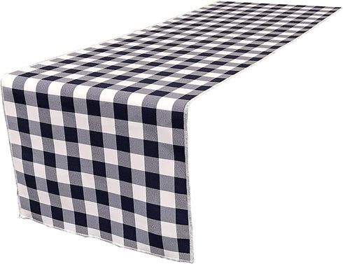 LA Linen Navy/White Checkered Gingham Poly Table Runner, 14 by 108-Inch