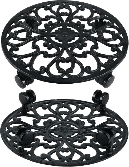 14 Inch 1 Pack Rolling Plant Stand with Wheels Metal Plant Caddy with Wheels Heavy Duty Round Plant Stand Indoor Iron