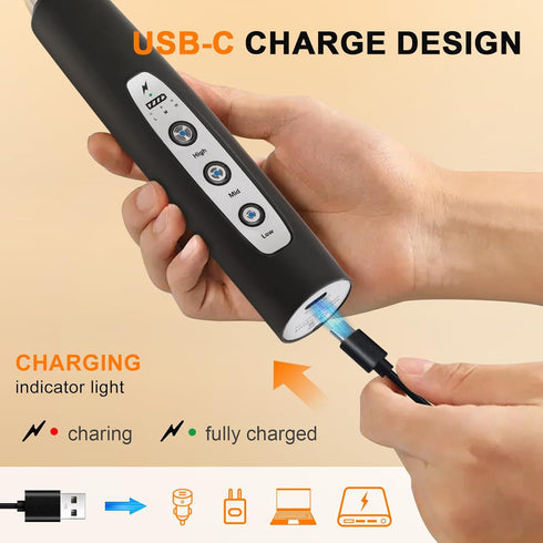 YUSWKO Black Handheld Milk Frother Wand with Stand, Rechargeable Electric Whisk with 3 Heads, 3 Speeds Drink Mixer