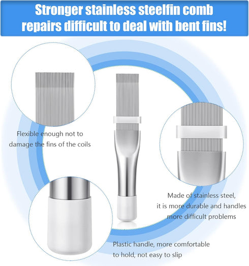2 Pieces Different Fin Comb Set, Stainless Steel Condenser Fin Straightener Tool for Radiator Repair