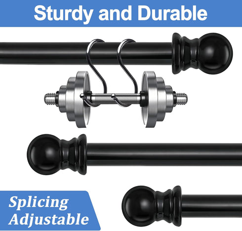 Curtain Rod, 48" - 84" Adjustable Black Curtain Rods for Windows, 1" Diameter with Brackets
