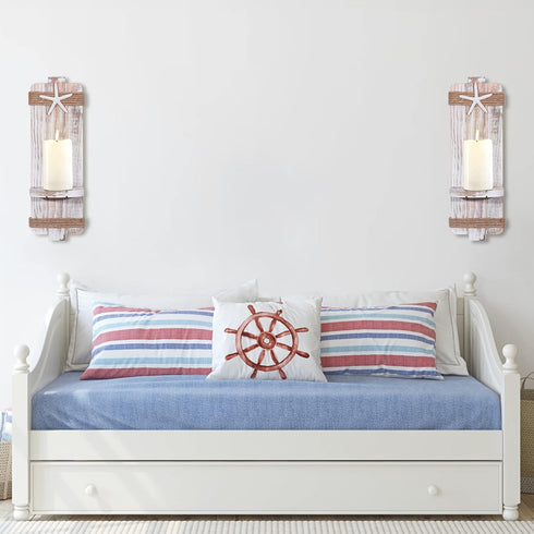 SUJUN (Set 2) Disdressed Starfish Wall Candle Sconces of - Beach Decor, Ocean Themed Wall-Mount Candleholders, Nautical