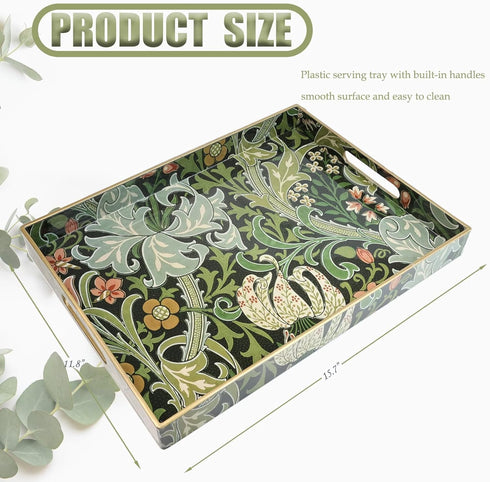 15.7x11.8 Inch Elegant Golden Lily Serving Tray with Handles - Plastic Decor