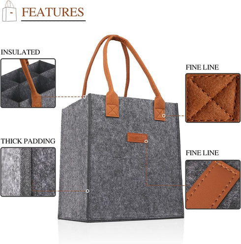 LIFEBEAUTY Grey 6 Bottle Insulated Thermal Padded Wine Tote Bag for Travel, Picnic, Great Gift