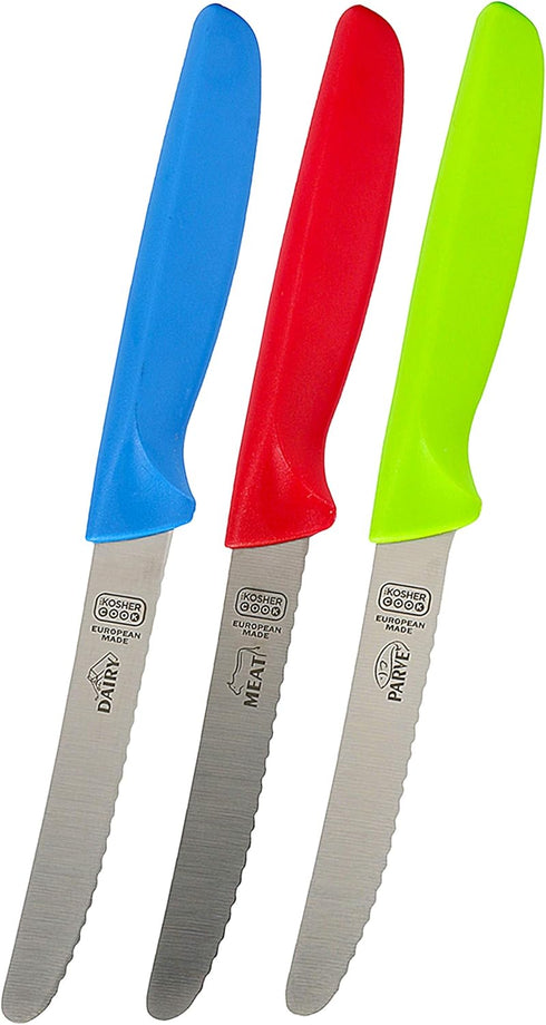 Kitchen Knife 3-Piece Set - 4.5 inches, Steak and Vegetable Knife, Razor Sharp Curved Tip, Serrated Edge
