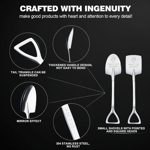 Muimnvi 2 Set 304 Pcs Ice Cream Shovel - Premium Stainless Steel Dessert Spoons for Eating Ice Cream, Funny Loving Gift