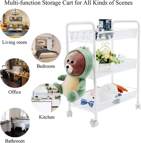 3 4 OVICAR Mesh Wire Tier Rolling Cart, Kitchen Storage Utility Cart, Multifunction Basket Stand for Bathroom, Full