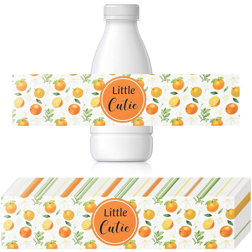 48 Pieces Baby Shower Water Bottle Labels, Oranges Little Cutie Baby Shower Decorations, Waterproof Wrappers for Unisex