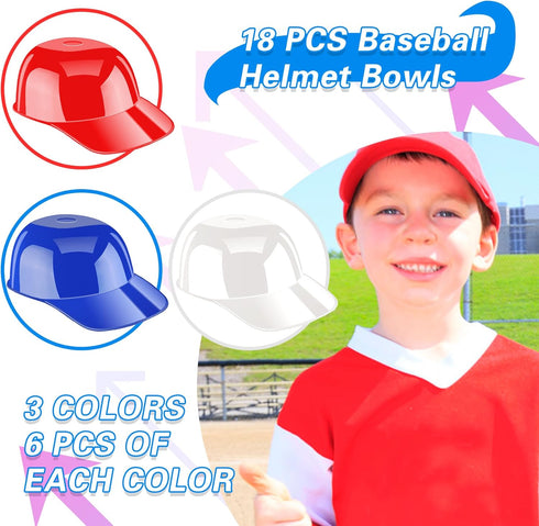 18PCS Mini Baseball Helmet Ice Cream Snack Bowl, 8 oz Plastic Cups for Birthday Party Supplies
