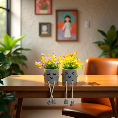 axphsox Cute Fake Plants, Flower Pots with String Lights, Fake Plants Artificial For Desk Dcor, Office Decor for Women