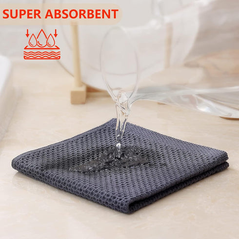 Kitinjoy 100% Cotton Kitchen Dish Cloths, 6 Pack Waffle Weave Ultra Soft Quick Drying Towels, Dark Grey