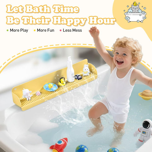 24 Inch 10 Bathtub Splash Guard with Suction Cups, Silicone Tub Water Splash Guard for Bathtub, Bath Toy Tray Holder
