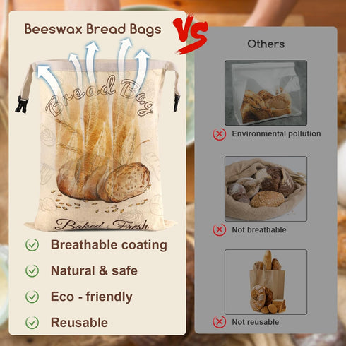 2 Pack 17x13 Inch, Beeswax Bread Bags for Sourdough, Reusable Bread Bag for Storage XL Large Linen Bags for Homemade