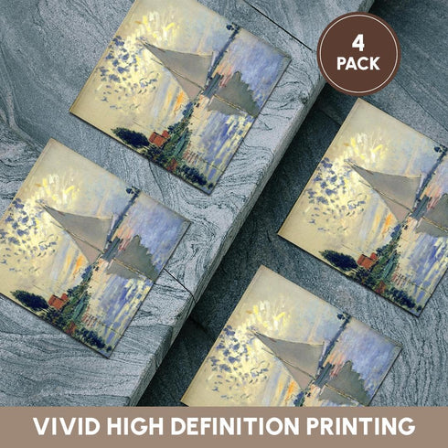 3dRose CST_203678_3 Monet Painting Sailboat at Le Petit Ceramic Tile Coasters, Set of 4