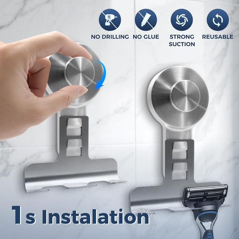 2 Pack,Heavy-Duty 15lbs Suction Cup Razor Holder for Shower Wall Suction Hooks for Razor,Towel,Phone,Loofah, Removable