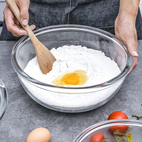 Glass Mixing Bowl Set with Airtight Lids, Kitchen Baking Prepping, Serving, Cooking, 0.6QT, 1.1QT, 2.2QT, 4QT Salad