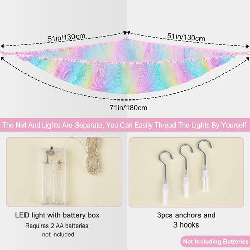 Stuffed Animals Net or Hammock Kids Toy Storage Organizer with LED Light Hanging Corner Stuffed Animals Holder Kids Girls Room Decor (Pack of 1) by Unicorn Castle
