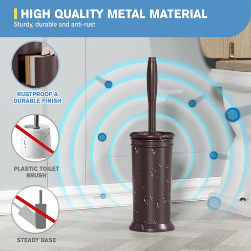 Set (2Pcs UPTRONIC Toilet Brush, Aluminum Alloy Toilet Brush and Holder with Long Handle Durable Bristles Toilet Bowl