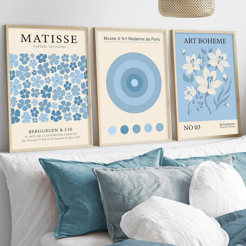 Matisse Flower Wall Art Prints, Blue Abstract Canvas Decor Aesthetic Matisse Art Gallery Preppy Pictures 16x24inch