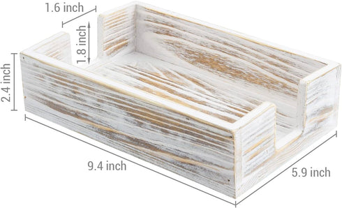 MyGift Shabby White Washed Solid Wood Bathroom Counter Paper Towel Holder, Disposable Napkin Dispenser for Vanity Tray