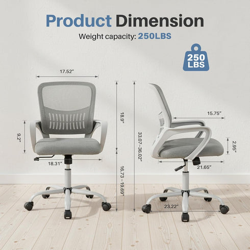 360 DUMOS Home Office Computer Chair - Ergonomic Mid Back Desk with Lumbar Support and Rocking Mode, Height Adjustable