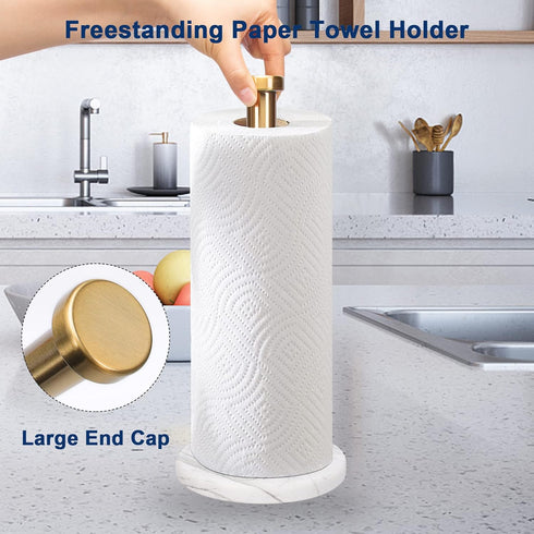 NearMoon Standing Paper Towel Holder for Kitchen Countertop, Standard or Jumbo-Sized Roll Holder with Marble Base