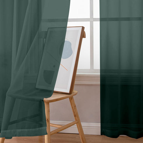 Hunter Green Sheer Curtains, 63 Inch Length 2 Panels, Solid Color Rod Pocket Window Sheer Curtain Panels for Living