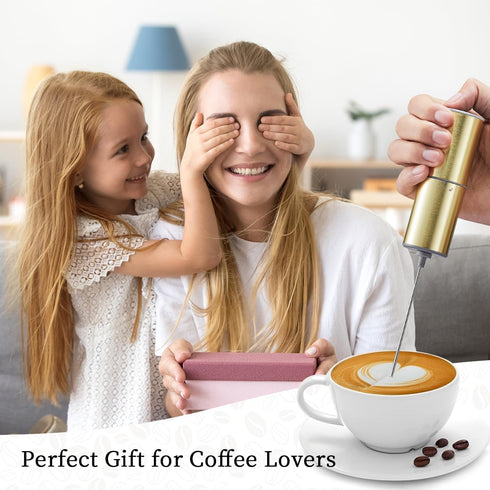 Battery Operated Coffee Frother by ELMWAY, Stainless Steel Electric Whisk, Mini Milk Frother Handled for Coffee, Latte