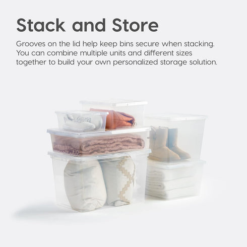 IRIS USA 15 Qt Clear Storage Box, BPA-Free Stackable Bin with Lid, 4 Pack for Organizing Shoes and Classroom Storage.