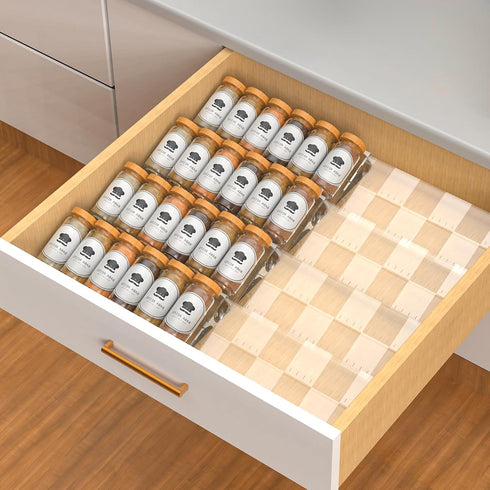 Baker Boutique 4-Tier Non-Slip Spice Drawer Organizer, 4-Pack Checkered Frosted Clear Acrylic, Expandable (11''-22'')