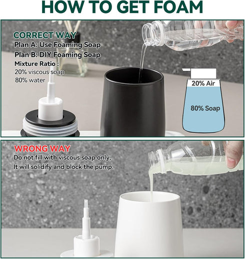 Black Foaming Soap Dispenser, Modern Ceramic 12 Oz Foam Hand Soap Dispenser for Bathroom, Kitchen