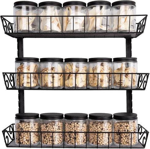 SWOMMOLY Adjustable Wall Mount Spice Rack, 3-Tier Dual-use Organizer, Black