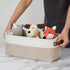 DULLEMELO 2-Pack Bathroom Baskets, Small Canvas Fabric Storage Bins with Leather Handles for Organizing Closets