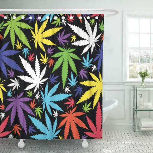 SPXUBZ Colorful Marijuana Cannabis Leafs Shower Curtain, Waterproof Bathroom Decor, 72x72 Inch with Hooks
