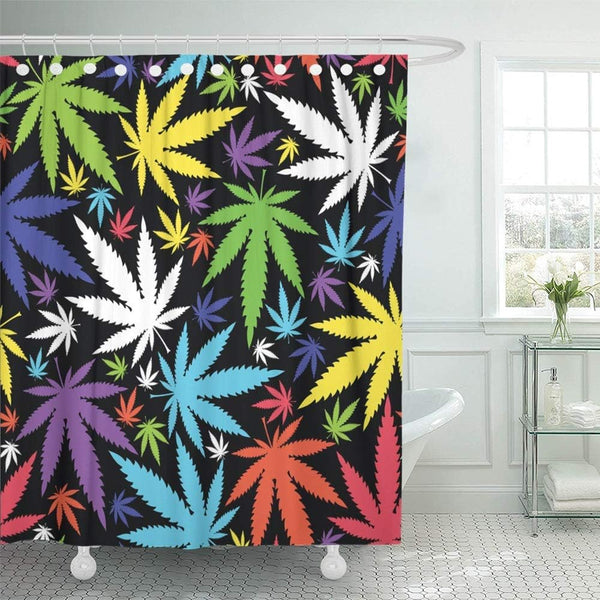 SPXUBZ Colorful Marijuana Cannabis Leafs Shower Curtain, Waterproof Bathroom Decor, 72x72 Inch with Hooks