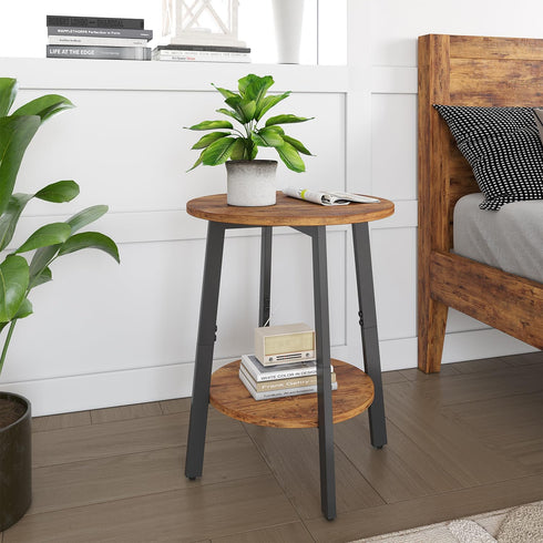 sthmec 2-Tier Side Table, Small Round End Table with Storage Shelf for Small Space, Bedside Table Sofa Couch Table