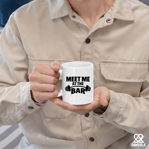 Panvola Meet Me At The Bar Weightlifting Gift Mug, Funny Ceramic Gym Coach Mug for Dad, Husband, or Brother