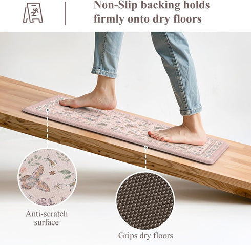 2 Set, LEEVAN Anti Fatigue Mats for Kitchen Floor Non-Slip, Cushioned Kitchen Mats for Floor Piece, Pink Memory Foam