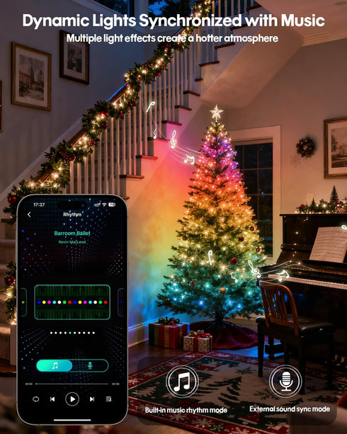 33Ft sync,12 Super RGB Smart Fairy String Lights, Usb DIY Twinkle Lights w/Remote & App Controlled, music Modes