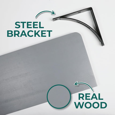 Reinforced Steel Bracket Grey Wall Shelves - Easy to Install, Template and Video Included - Grey Shelf for Wall, Gray