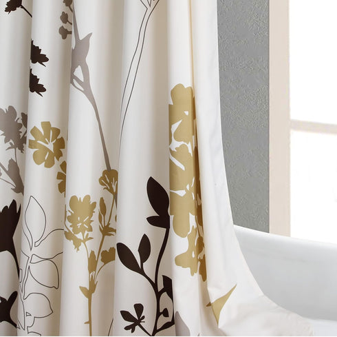 Cream Fabric Shower Curtain - Waterproof Floral Leaves Polyester Fabric, Plants Printed Shower Curtains for Bathroom,