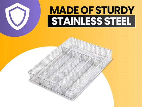 YBM Home Metal Silverware Organizer for In-Drawer Cutlery Storage, 3 Compartment Mesh Flatware Tray for Kitchen Utensils