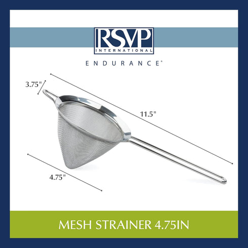 RSVP International Endurance Kitchen Collection, 4.75-Inch Stainless Steel Fine Mesh Sieve/Colander