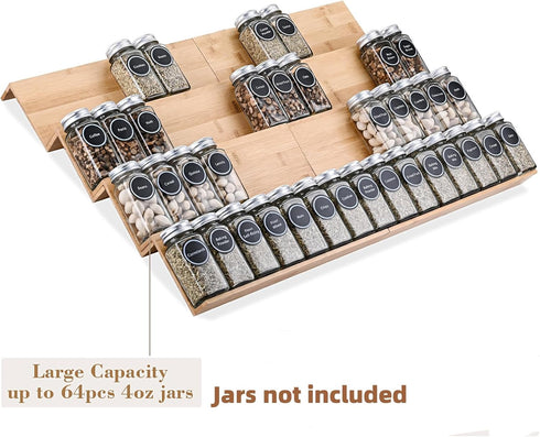 8 Mulush Bamboo Spice Rack Tray - Spice Drawer Organizer for Kitchen Cabinets Storage and Organization (Jars Not